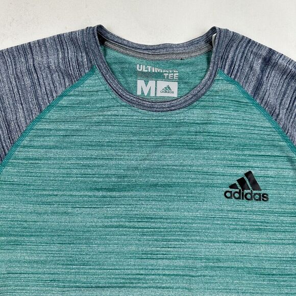 Adidas Climalite The Ultimate Tee Teal Gray Space Dye Raglan T-Shirt Polyester M - Picture 3 of 6